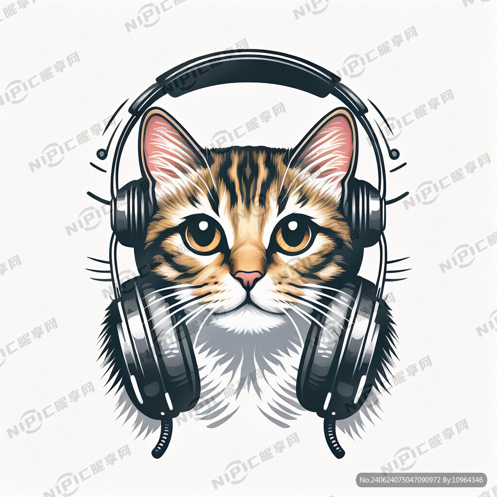 猫戴耳机矢量图