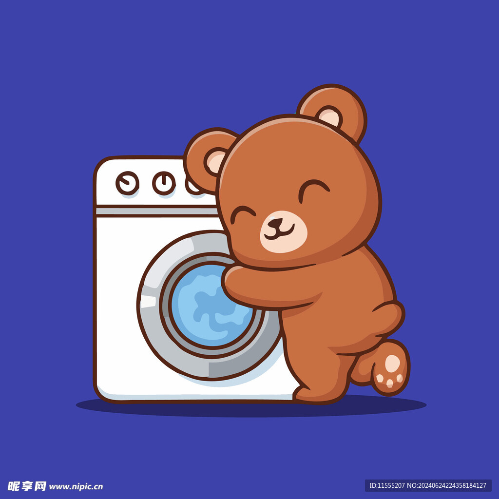 可爱小熊洗衣机卡通矢量儿童插画