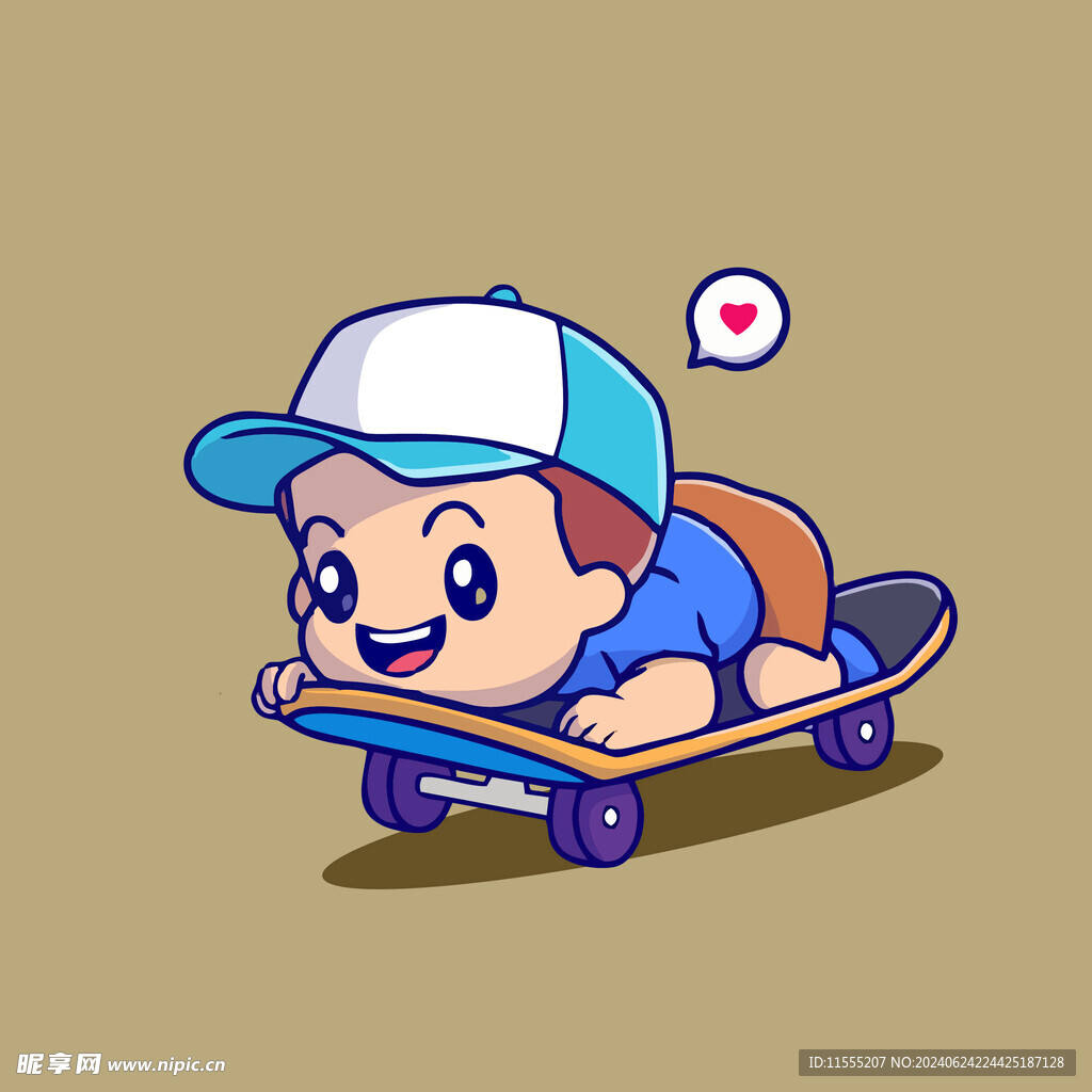 可爱滑板男孩卡通矢量儿童插画