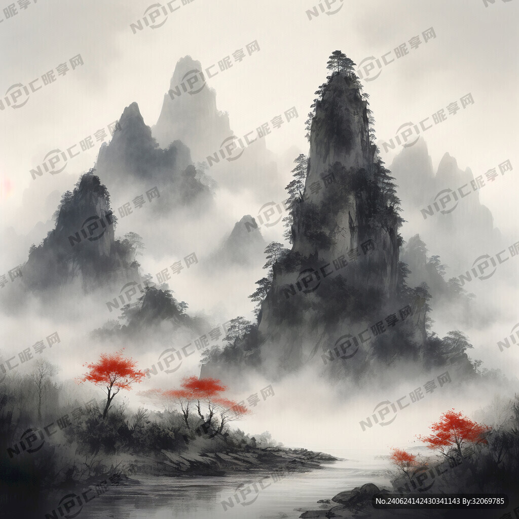 山谷 中国风 中国画 山水