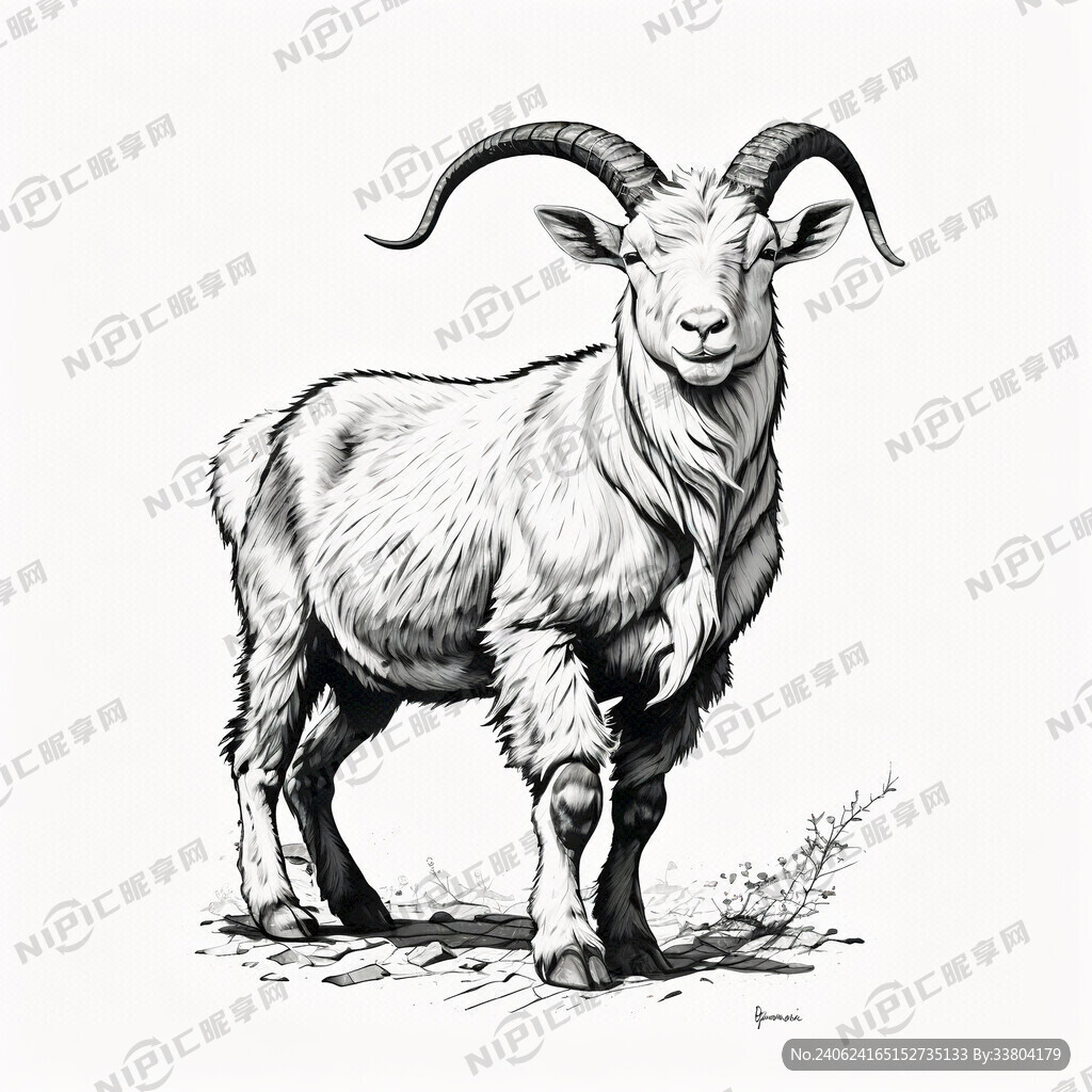 山羊 插画 线稿 黑白