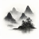 山谷，中国风，中国画，山水，水墨风格，写意，意境，高雅，高清，仙风道骨。