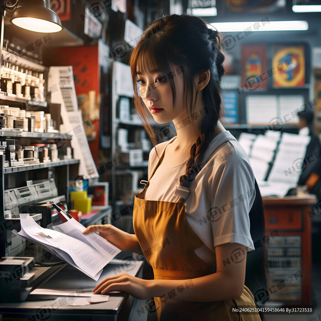 打印店工作中的美女