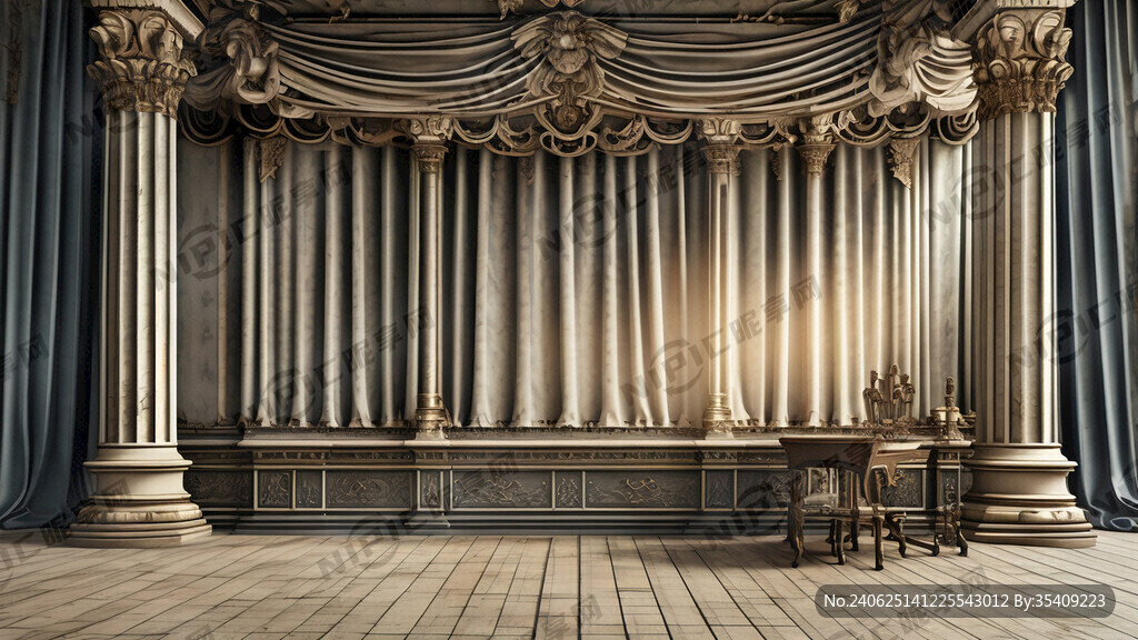 背景 欧式 罗马柱 窗帘 桌面