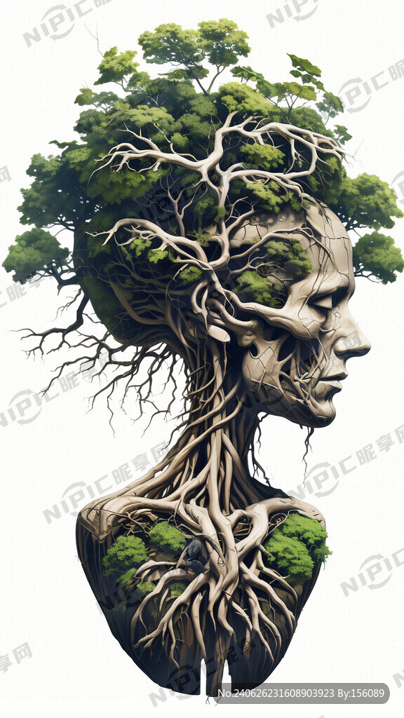 树根组成的人体头颅
