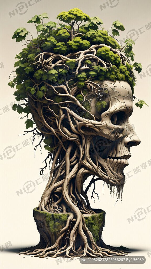 树根形成的人体头颅