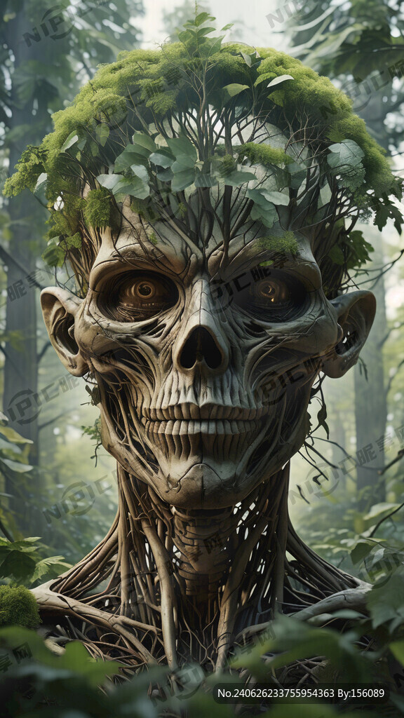 森林形成的人体头颅 骨骼