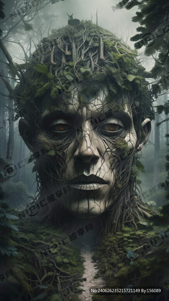 阴暗的森林 山体形成的人体头颅