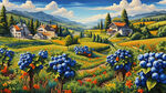 乡村振兴和蓝莓结合彩绘画