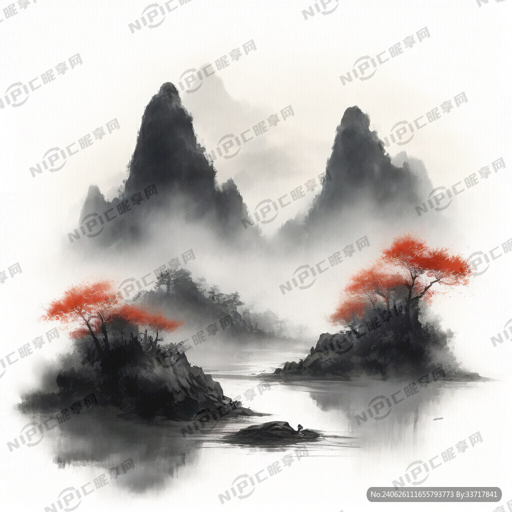 山谷 中国风 中国画 山水