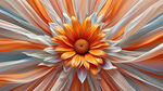 水平旋转，抽象，多彩，弥散风，透明丝绸质感，漫射渐变，半透明，晶莹剔透，华丽高光，右侧，一朵丝绸质感橘色花瓣雏菊