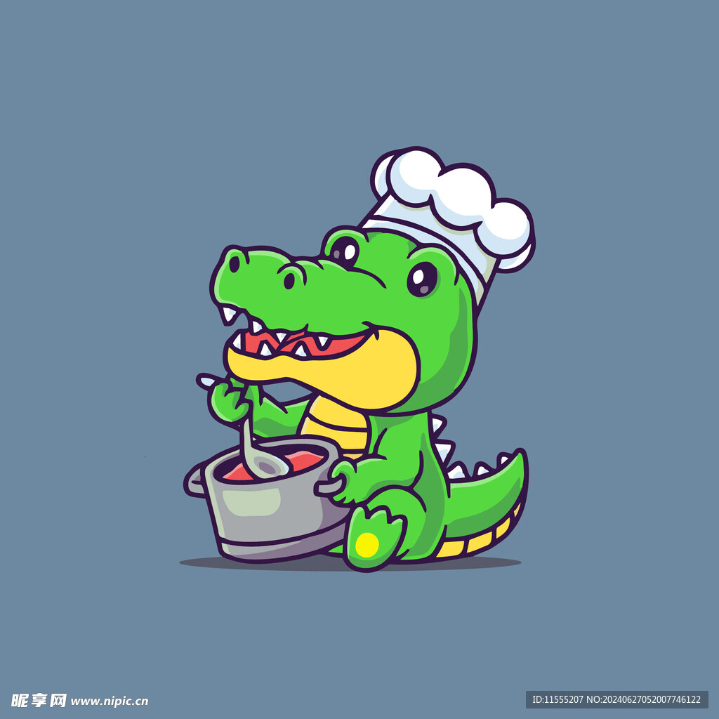 可爱鳄鱼厨师矢量卡通插画