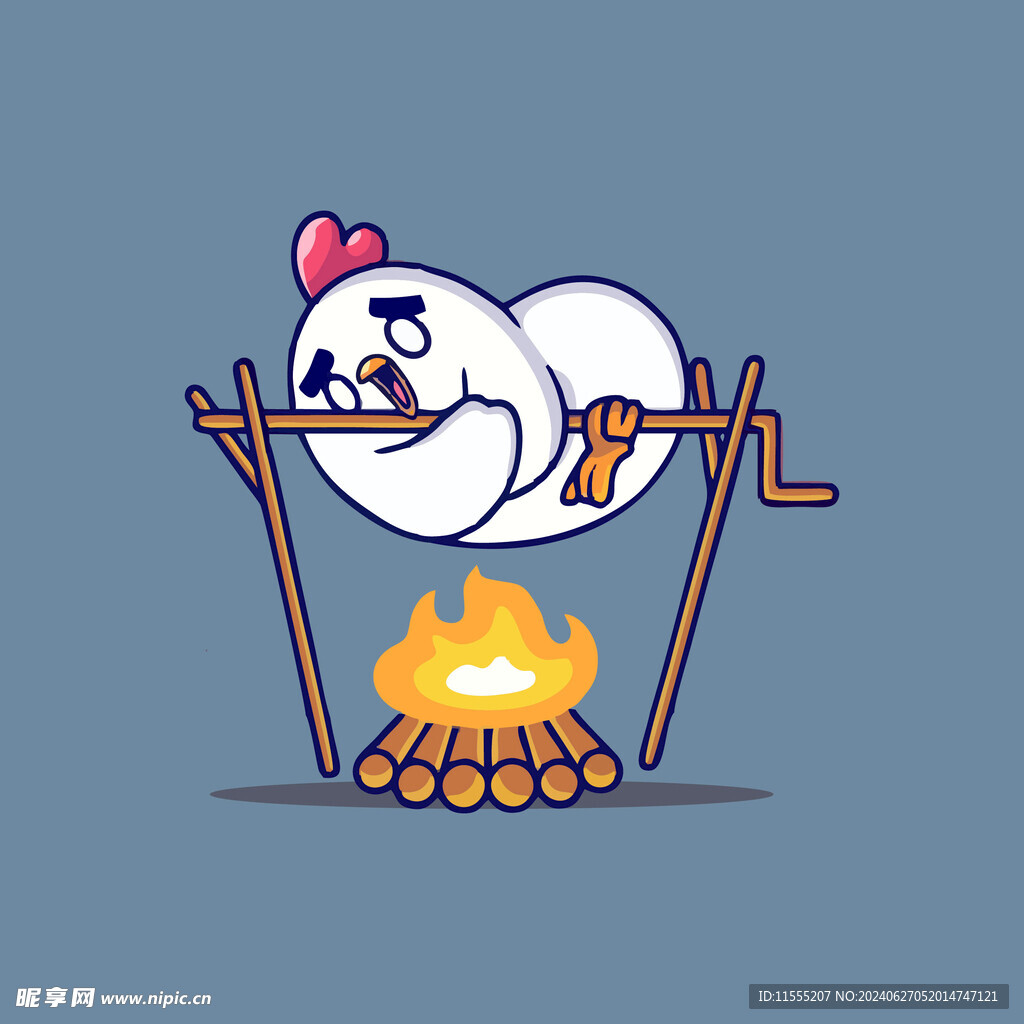 可爱小鸡烤肉矢量卡通插画