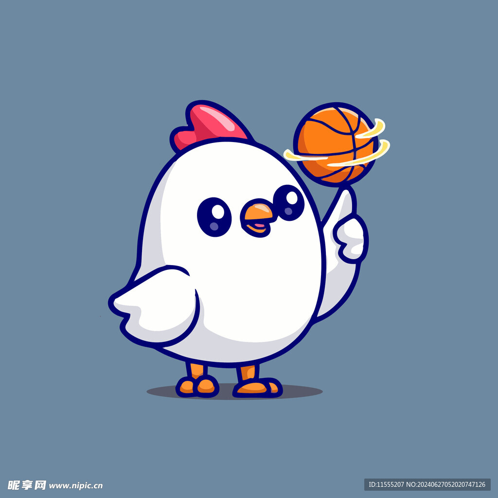 可爱小白鸡篮球矢量卡通插画