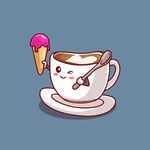 可爱咖啡杯冰激凌矢量卡通插画