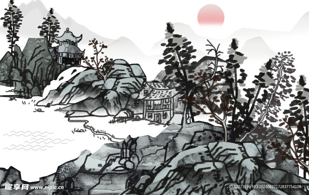 中式山水画          
