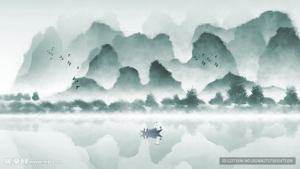 中式山水画          