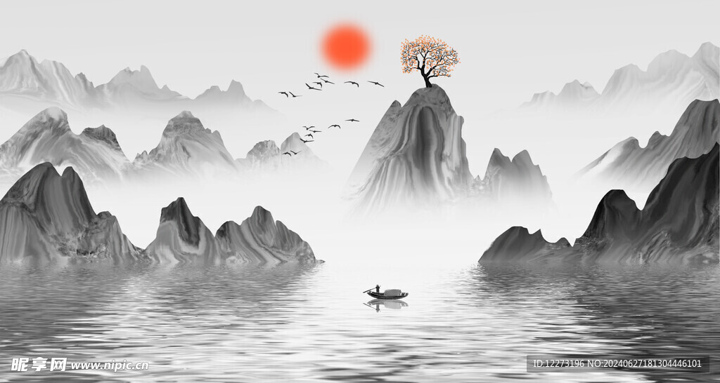 中式山水画          