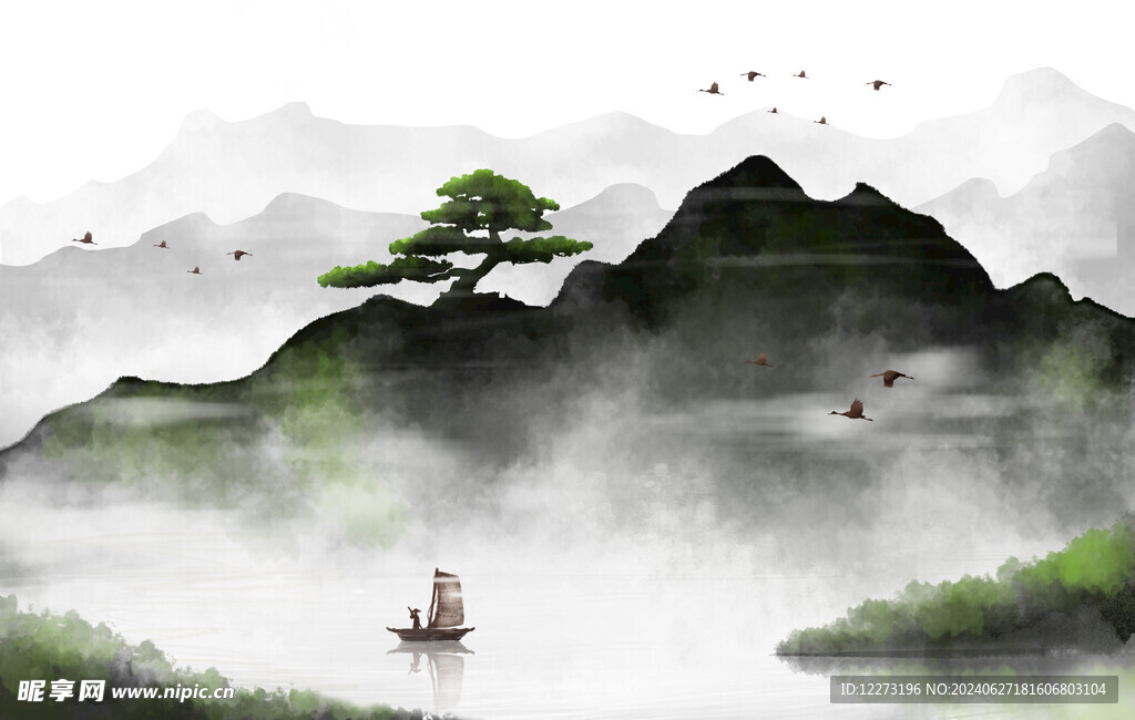 中式山水画          