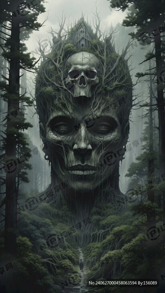 阴暗的森林 山体形成的头颅面部