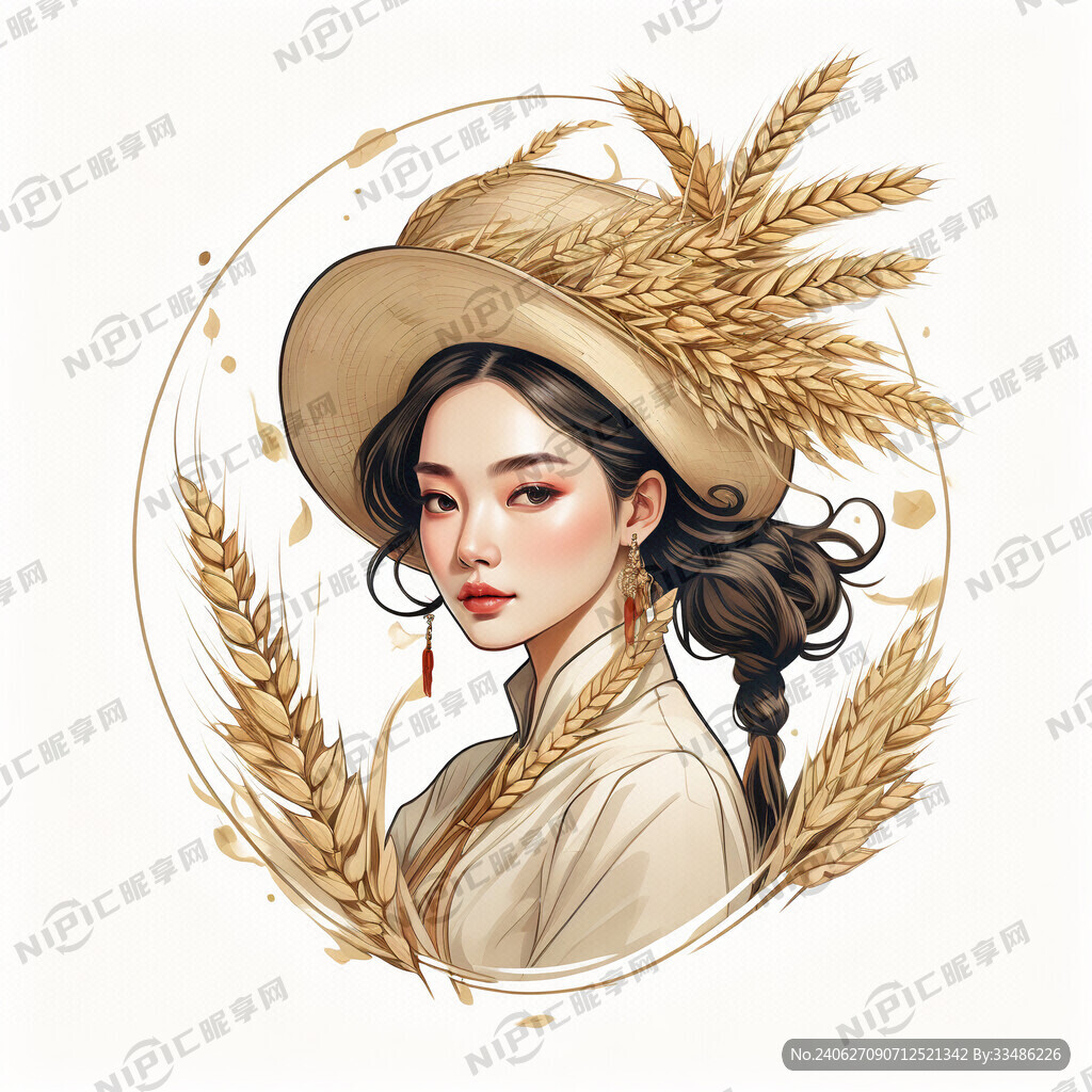 一个漂亮女人 手里拿着一缕麦穗