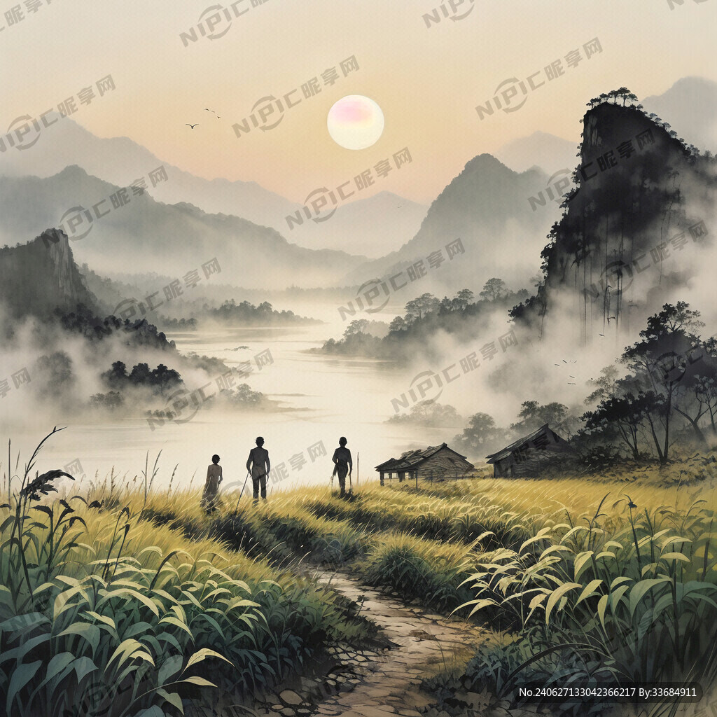 一个人在美丽的田间劳作
