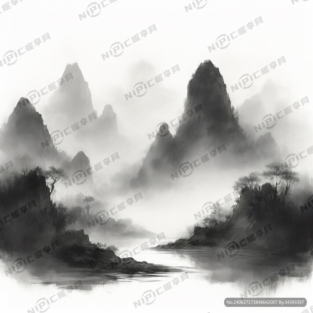 山谷 中国风 中国画 山水