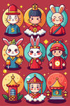 节庆元素兔子古建人物