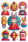 节庆元素古元素兔子人物