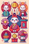 节庆元素红色中秋兔子古元素