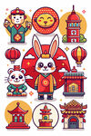 中秋元素兔子古建筑