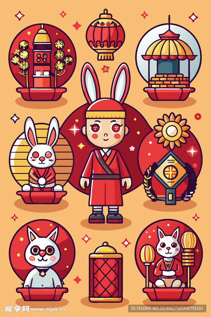 中秋节庆兔子古典元素