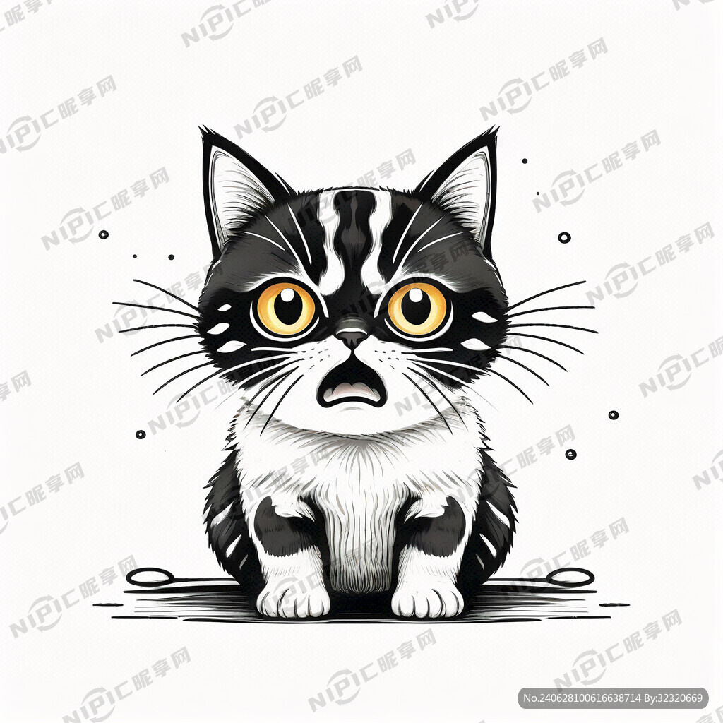 愤怒的猫咪 手绘 黑白