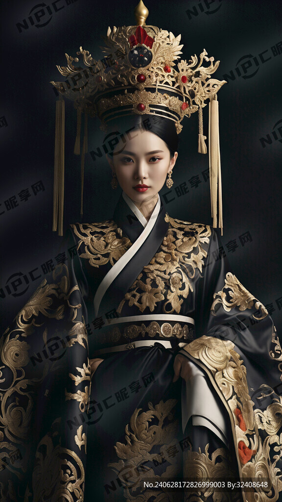 帝王 黑金 色华服 女人 皇冠