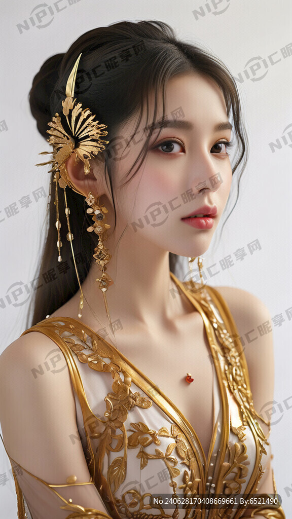 美女金耳坠 写真侧身