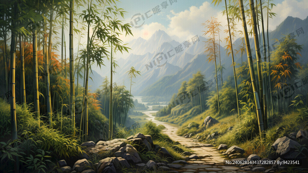 油画 竹子 竹林 田园 山水