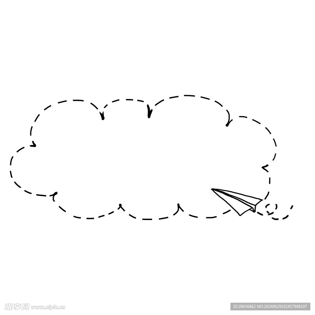 简约手绘云朵纸飞机虚线边框元素