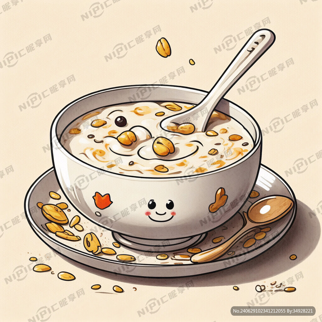 手绘一杯快乐的燕麦啵啵粥