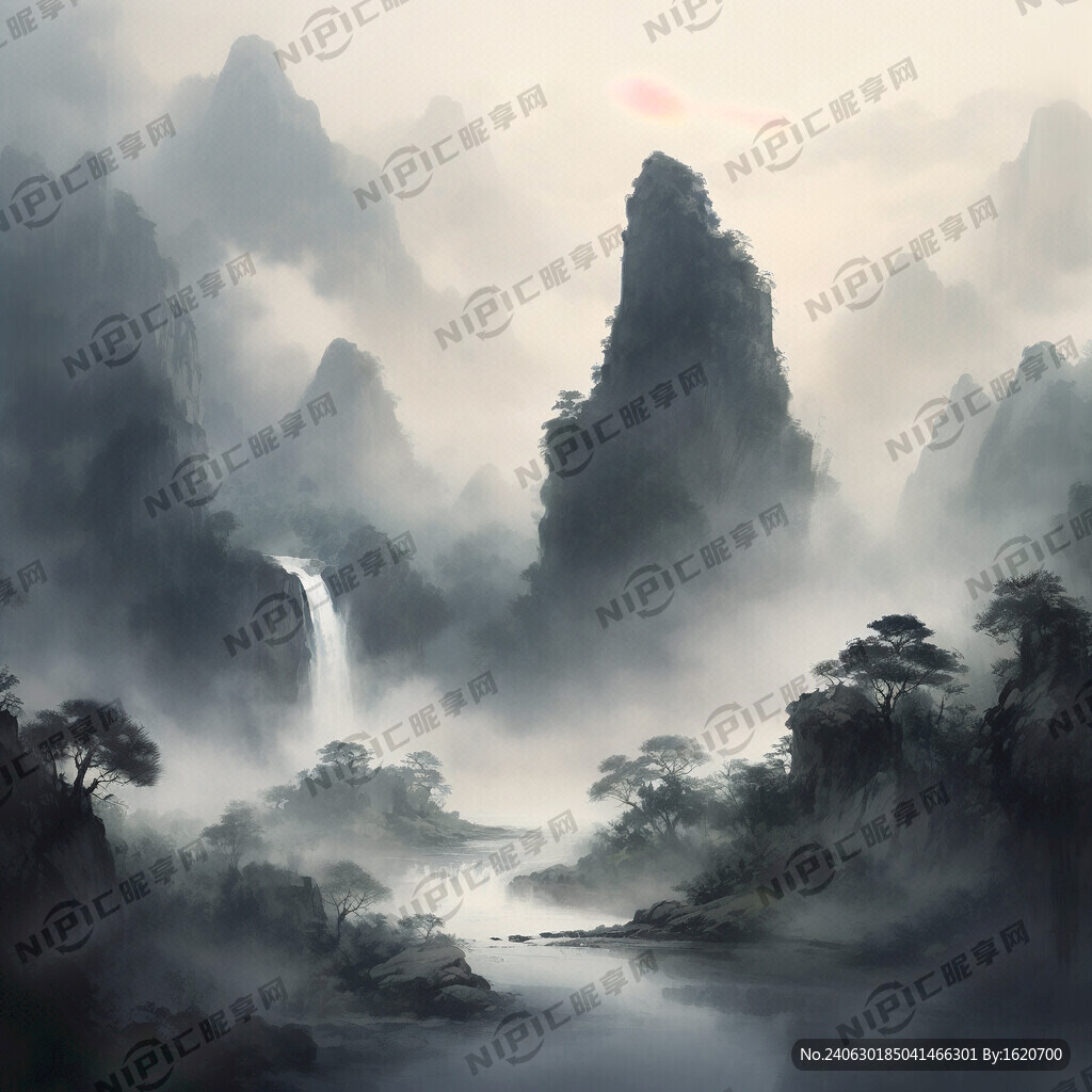 山谷 中国风 中国画 山水
