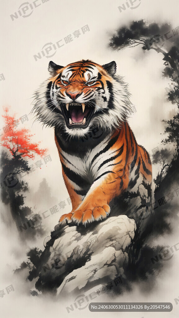 虎啸山林 下山虎 中国山水画