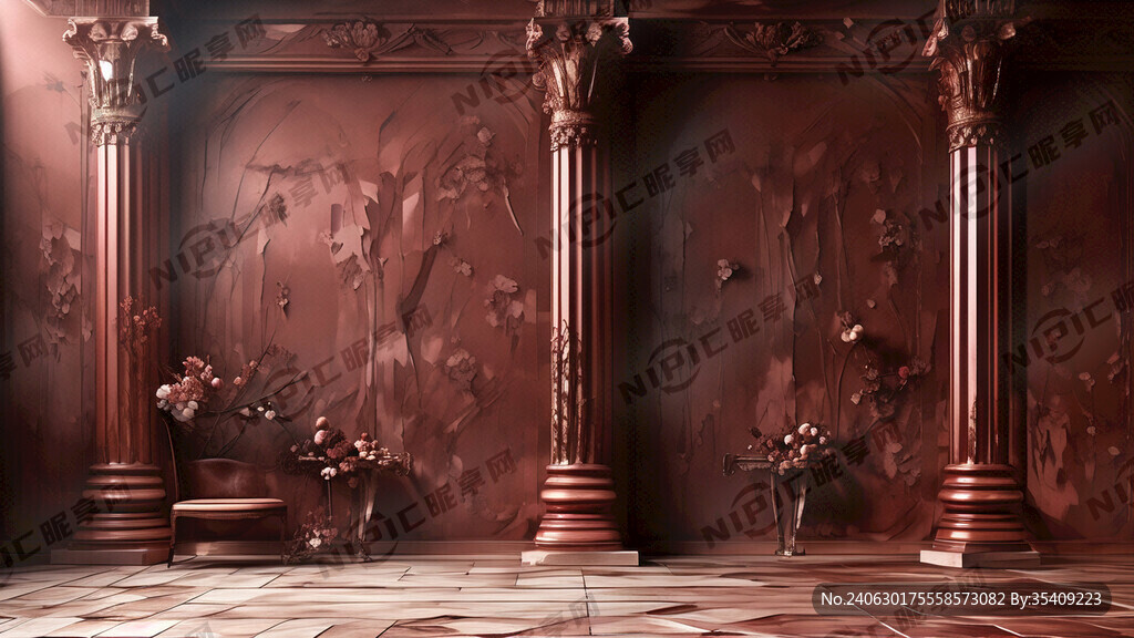 酒红色 背景墙 高端 罗马柱