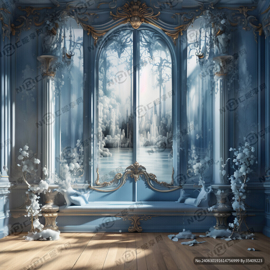 湖蓝色 背景墙 影子 宫廷