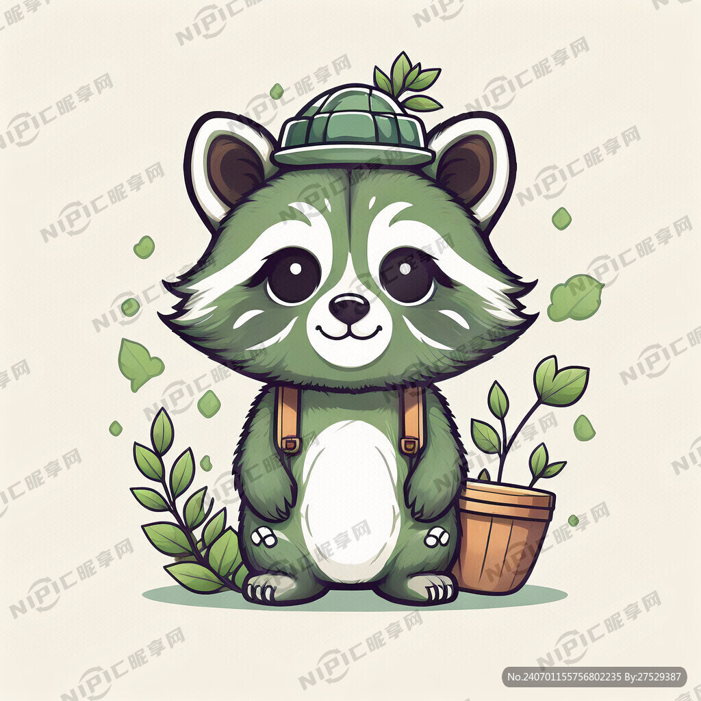 环保小浣熊设计可爱形象正面插画
