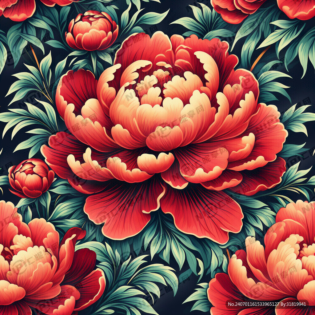 复古牡丹花卉无缝