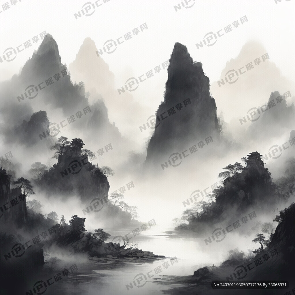 山谷 中国风 中国画 山水