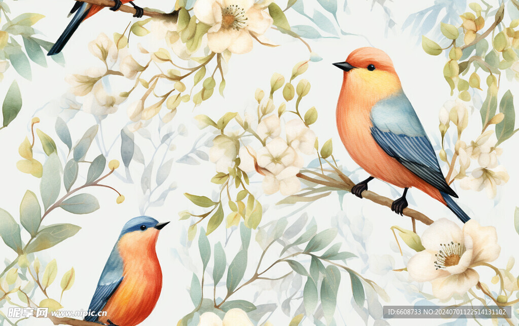 小鸟水墨画背景水彩画