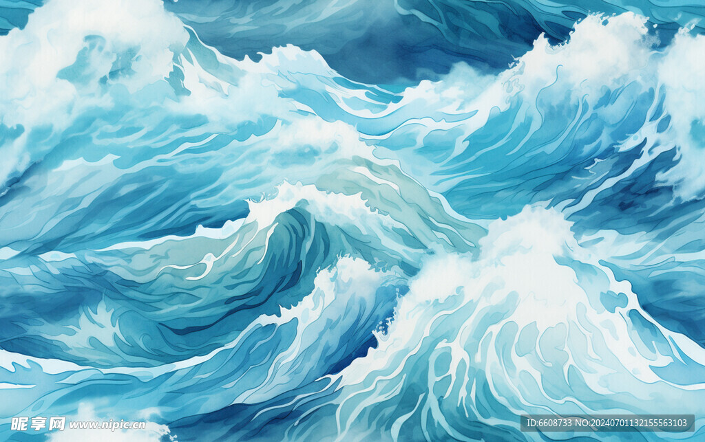 海水水墨画背景水彩画