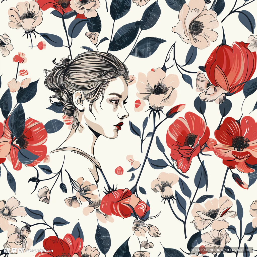 美女鲜花背景素材