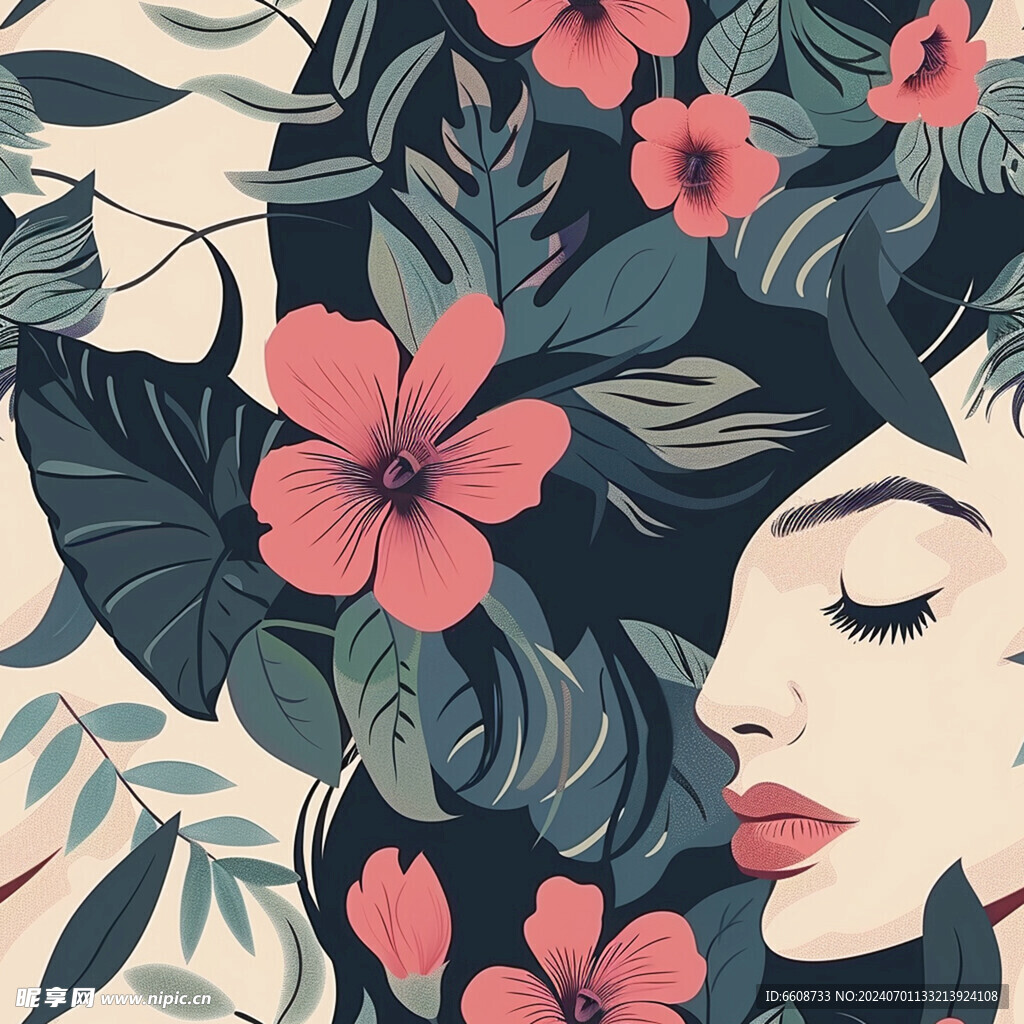 美女鲜花背景素材