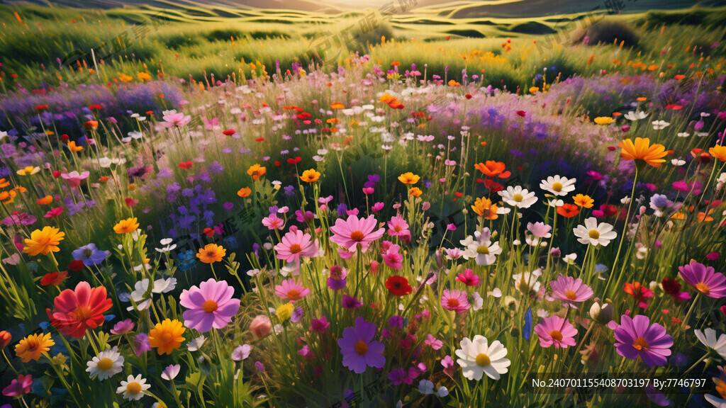 放眼望去草地上一大片野花